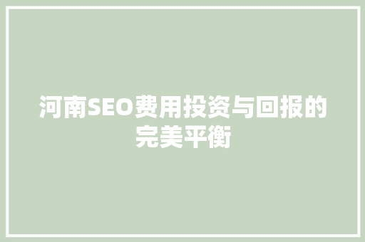 河南SEO费用投资与回报的完美平衡