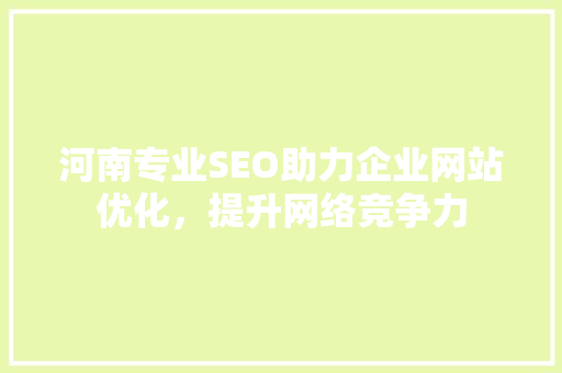 河南专业SEO助力企业网站优化，提升网络竞争力