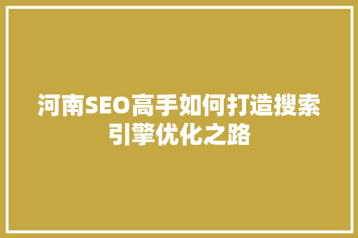 河南SEO高手如何打造搜索引擎优化之路