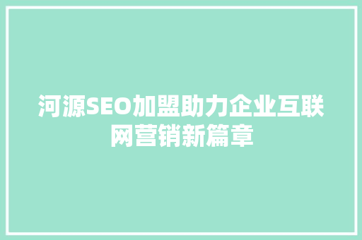 河源SEO加盟助力企业互联网营销新篇章