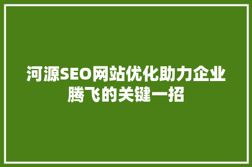 河源SEO网站优化助力企业腾飞的关键一招