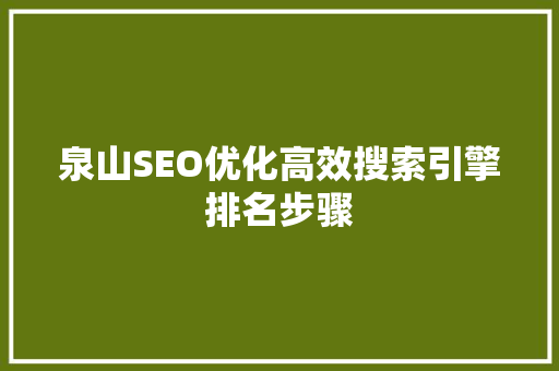 泉山SEO优化高效搜索引擎排名步骤