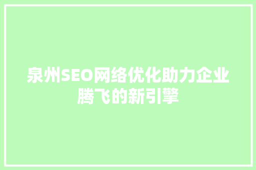 泉州SEO网络优化助力企业腾飞的新引擎