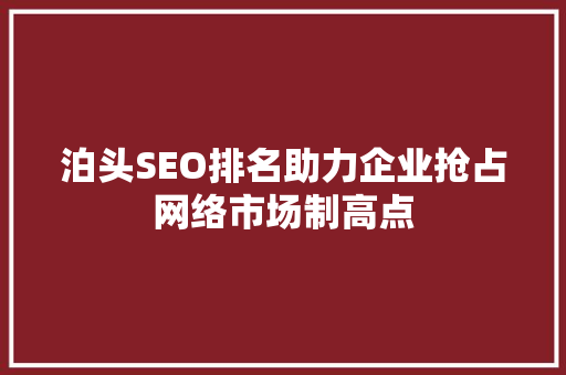 泊头SEO排名助力企业抢占网络市场制高点