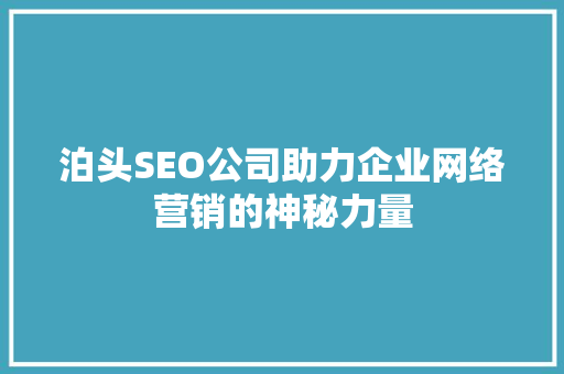 泊头SEO公司助力企业网络营销的神秘力量