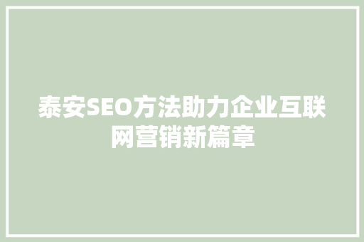 泰安SEO方法助力企业互联网营销新篇章