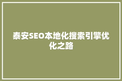 泰安SEO本地化搜索引擎优化之路