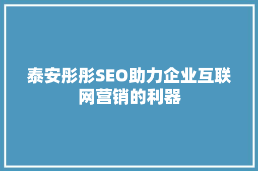 泰安彤彤SEO助力企业互联网营销的利器