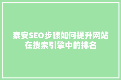 泰安SEO步骤如何提升网站在搜索引擎中的排名