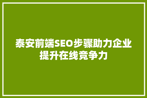 泰安前端SEO步骤助力企业提升在线竞争力