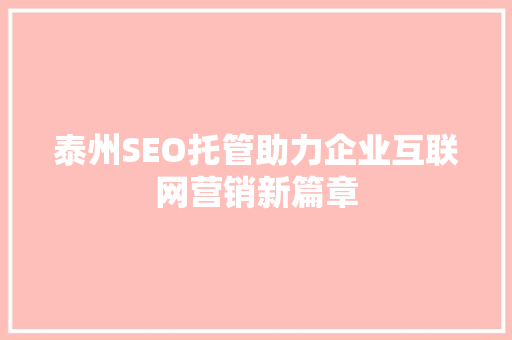 泰州SEO托管助力企业互联网营销新篇章