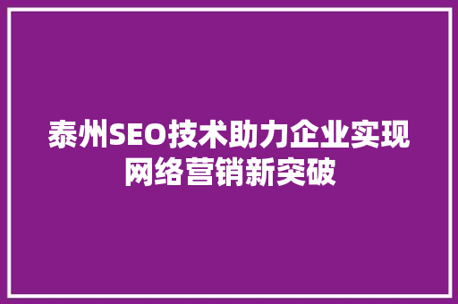 泰州SEO技术助力企业实现网络营销新突破