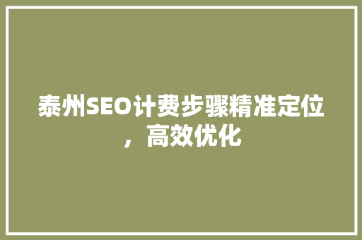 泰州SEO计费步骤精准定位，高效优化