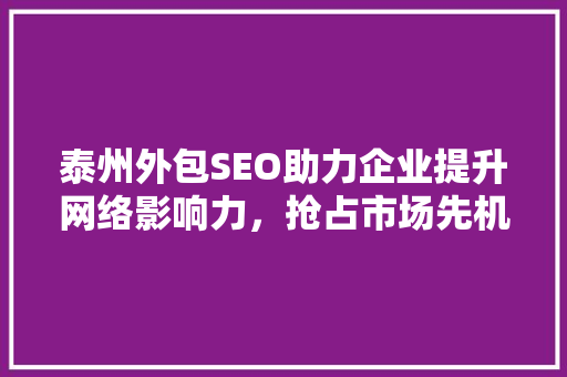 泰州外包SEO助力企业提升网络影响力，抢占市场先机