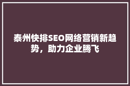 泰州快排SEO网络营销新趋势，助力企业腾飞