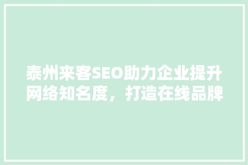 泰州来客SEO助力企业提升网络知名度，打造在线品牌影响力