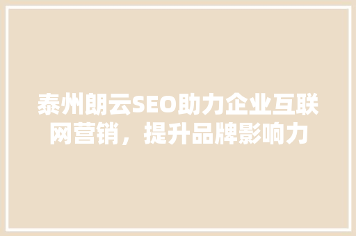 泰州朗云SEO助力企业互联网营销，提升品牌影响力