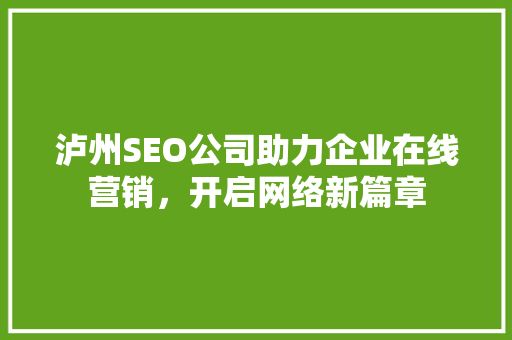 泸州SEO公司助力企业在线营销，开启网络新篇章