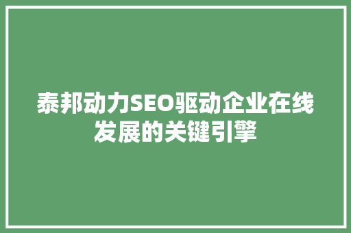 泰邦动力SEO驱动企业在线发展的关键引擎