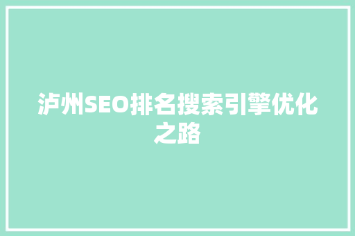 泸州SEO排名搜索引擎优化之路