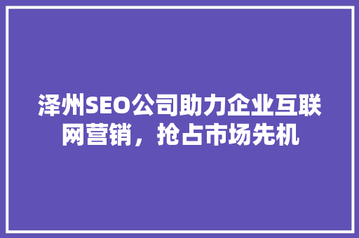 泽州SEO公司助力企业互联网营销，抢占市场先机