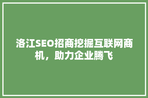 洛江SEO招商挖掘互联网商机，助力企业腾飞