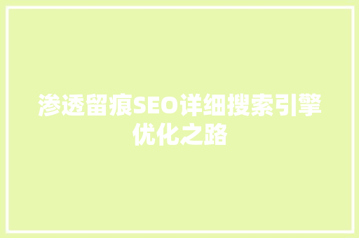 渗透留痕SEO详细搜索引擎优化之路