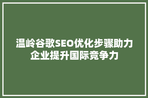 温岭谷歌SEO优化步骤助力企业提升国际竞争力