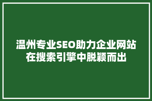 温州专业SEO助力企业网站在搜索引擎中脱颖而出