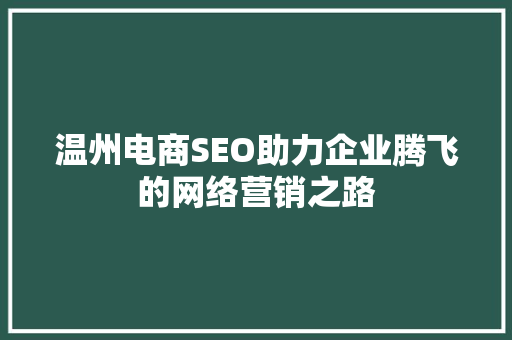 温州电商SEO助力企业腾飞的网络营销之路