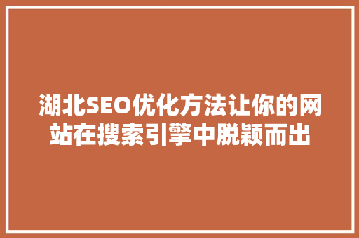 湖北SEO优化方法让你的网站在搜索引擎中脱颖而出