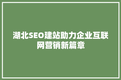 湖北SEO建站助力企业互联网营销新篇章