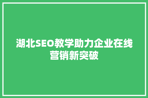 湖北SEO教学助力企业在线营销新突破