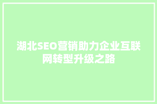 湖北SEO营销助力企业互联网转型升级之路