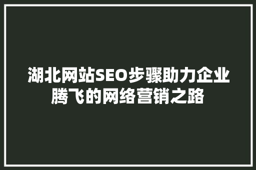 湖北网站SEO步骤助力企业腾飞的网络营销之路