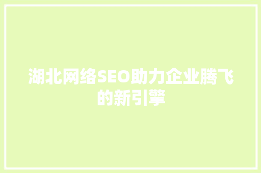 湖北网络SEO助力企业腾飞的新引擎