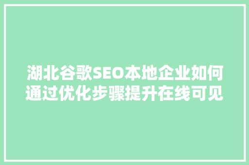 湖北谷歌SEO本地企业如何通过优化步骤提升在线可见度