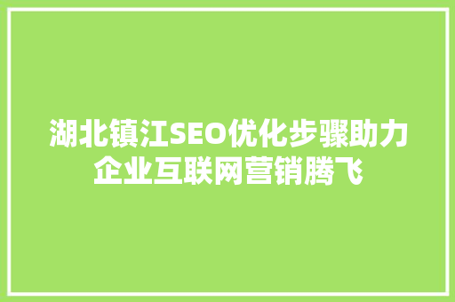 湖北镇江SEO优化步骤助力企业互联网营销腾飞