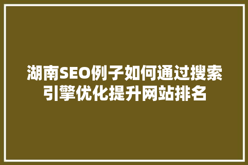 湖南SEO例子如何通过搜索引擎优化提升网站排名