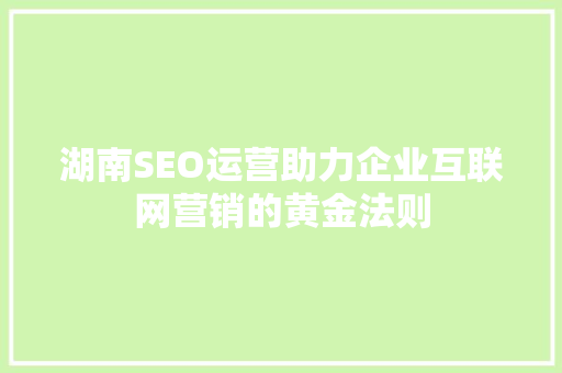 湖南SEO运营助力企业互联网营销的黄金法则