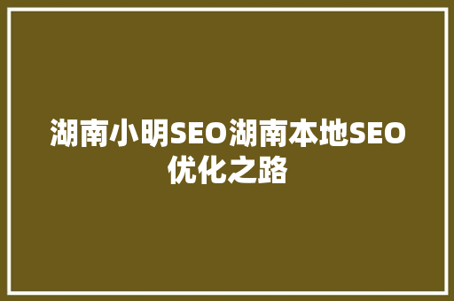 湖南小明SEO湖南本地SEO优化之路