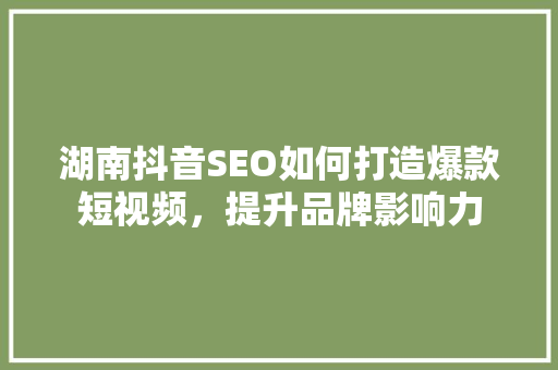 湖南抖音SEO如何打造爆款短视频，提升品牌影响力