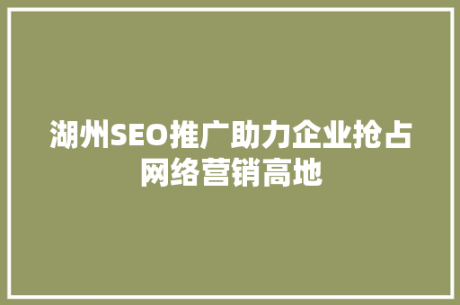 湖州SEO推广助力企业抢占网络营销高地