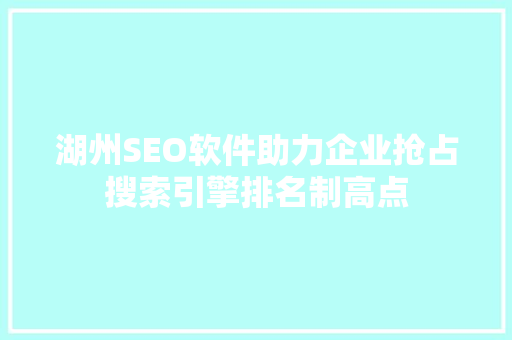 湖州SEO软件助力企业抢占搜索引擎排名制高点