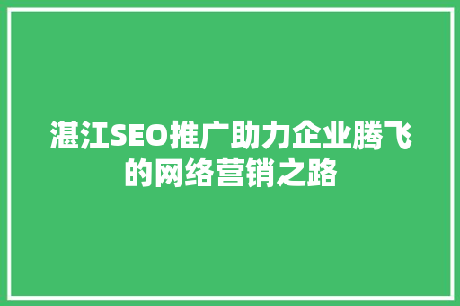 湛江SEO推广助力企业腾飞的网络营销之路