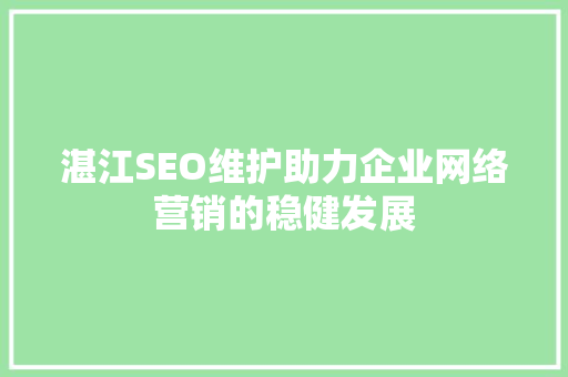 湛江SEO维护助力企业网络营销的稳健发展