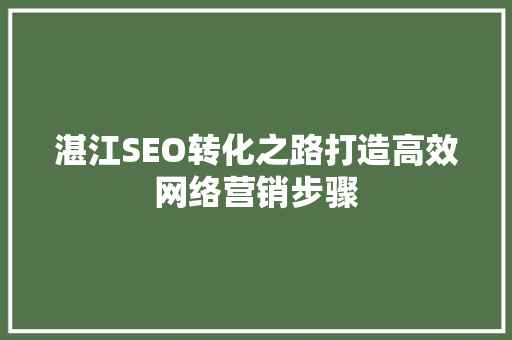 湛江SEO转化之路打造高效网络营销步骤