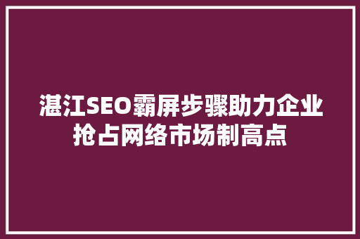 湛江SEO霸屏步骤助力企业抢占网络市场制高点