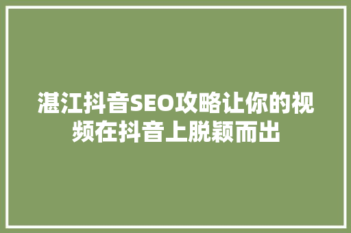 湛江抖音SEO攻略让你的视频在抖音上脱颖而出