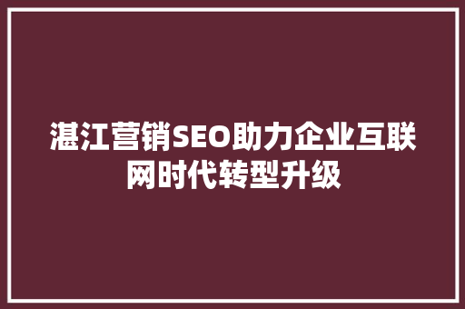 湛江营销SEO助力企业互联网时代转型升级